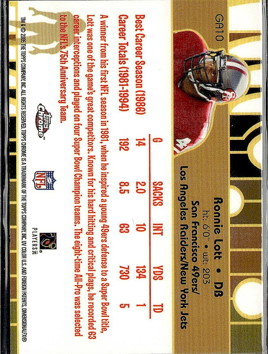 2005 Topps Chrome #GA10 Ronnie Lott Golden Anniversary Golden Greats