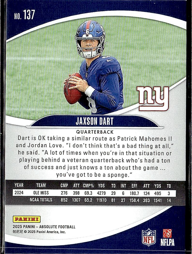 2025 Panini Absolute #137 Jaxson Dart Yellow