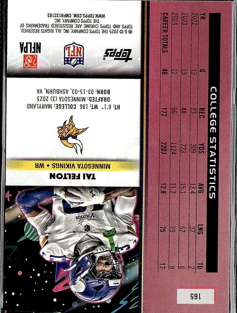 2025 Topps Chrome Cosmic #165 Tai Felton Gold Interstellar Refractor #/50
