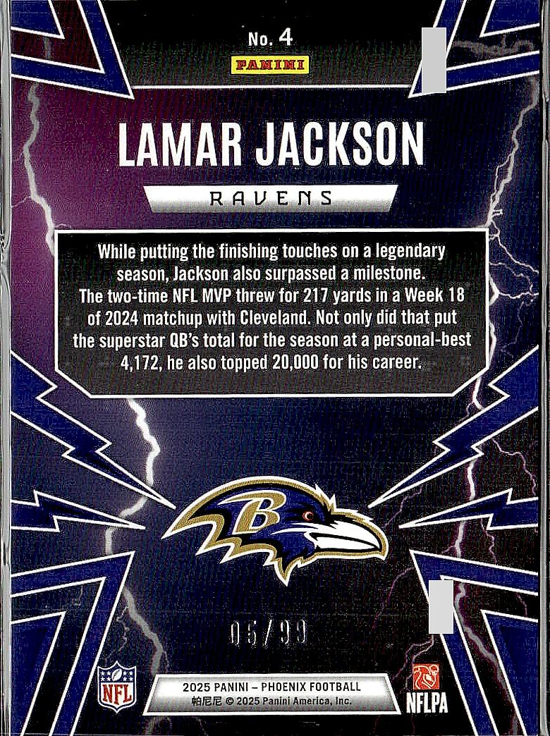 2025 Panini Phoenix #4 Lamar Jackson Thunderbirds Green Hyper Prizm #/99