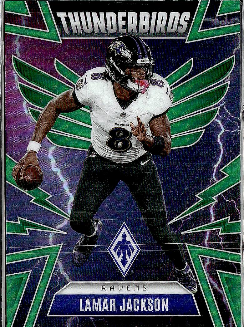 2025 Panini Phoenix #4 Lamar Jackson Thunderbirds Green Hyper Prizm #/99