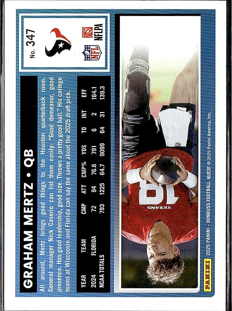 2025 Donruss #347 Graham Mertz Press Proofs Blue