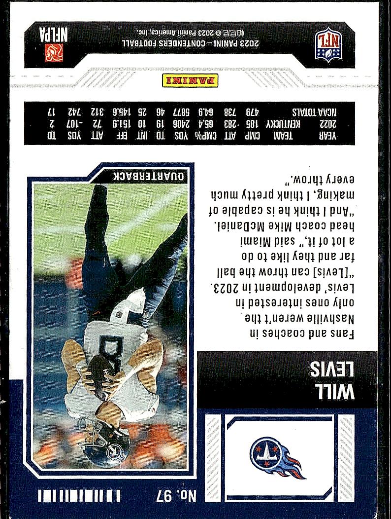 2023 Panini Contenders #97 Will Levis Game Ticket Bronze