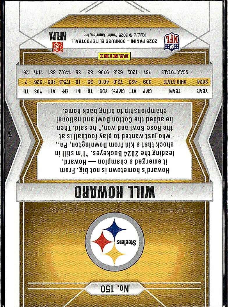 2025 Donruss Elite #150 Will Howard Aspirations Lime Green #/999