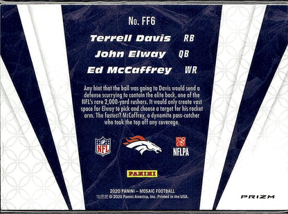 2020 Panini Mosaic #FF6 McCaffrey / Davis / Elway Flea Flicker Prizm
