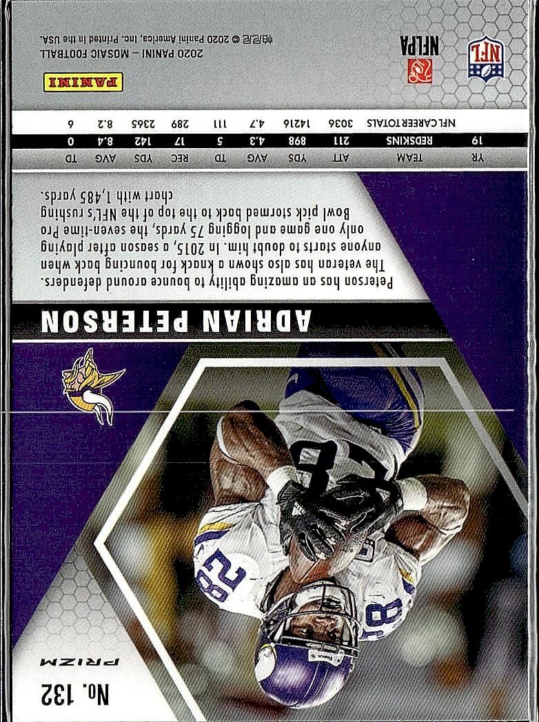2020 Panini Mosaic #132 Adrian Peterson Prizm Silver