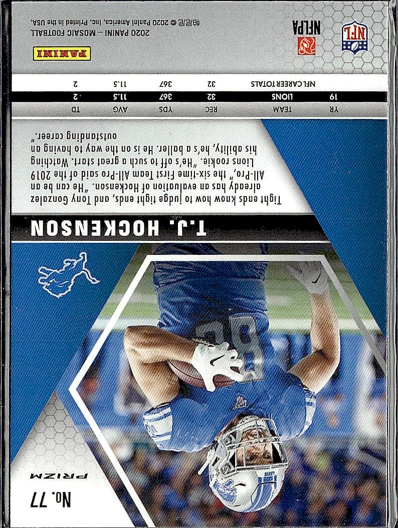 2020 Panini Mosaic #77 T.J. Hockenson Prizm Red