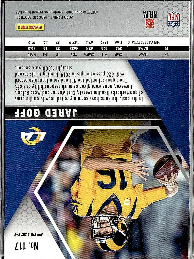 2020 Panini Mosaic #117 Jared Goff Prizm Camo Pink
