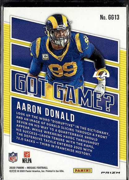 2020 Panini Mosaic #GG13 Aaron Donald Got Game? Prizm Green