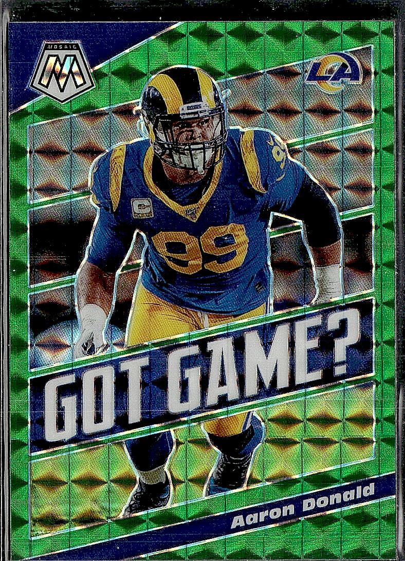 2020 Panini Mosaic #GG13 Aaron Donald Got Game? Prizm Green