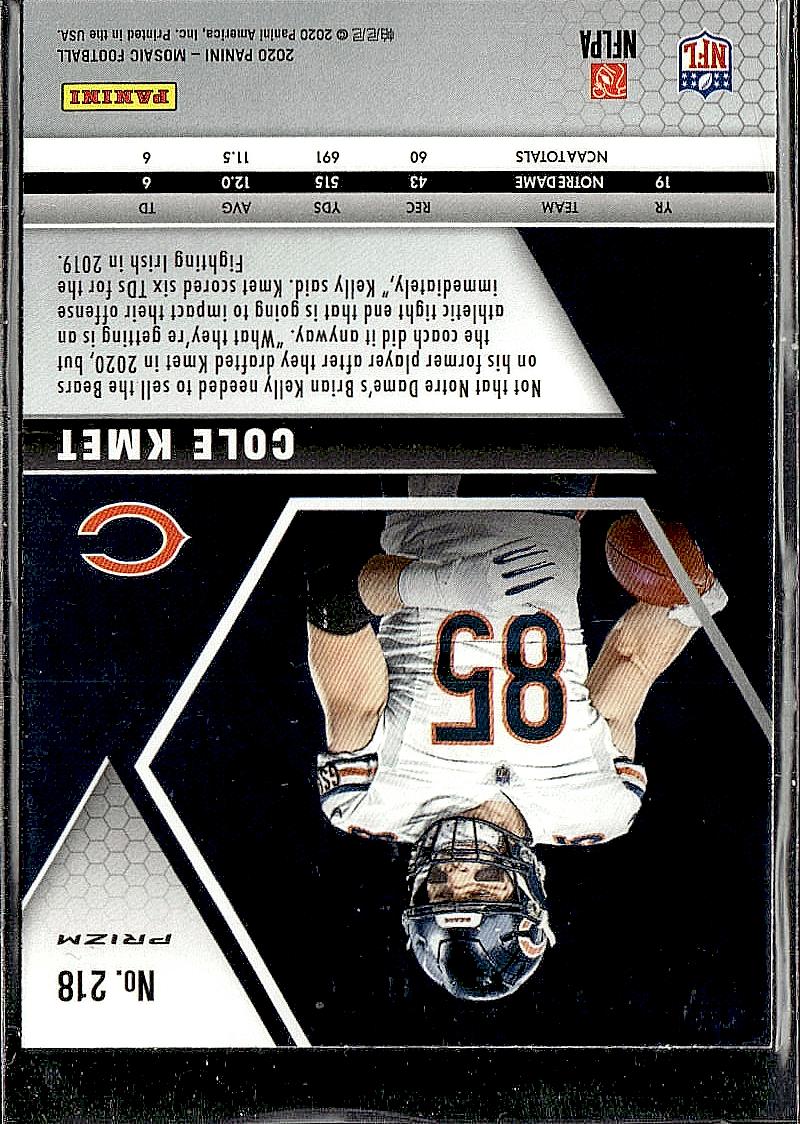 2020 Panini Mosaic #218 Cole Kmet Prizm Silver