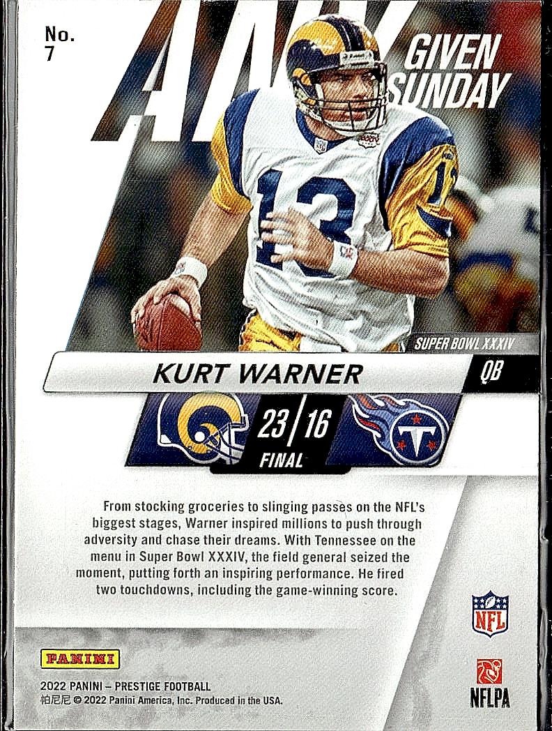 2022 Panini Prestige #7 Kurt Warner Any Given Sunday