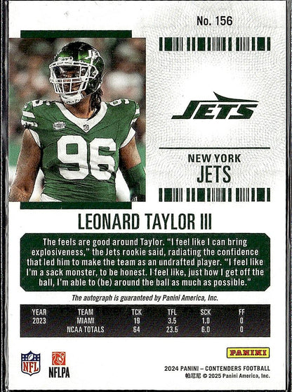 2024 Panini Contenders #156 Leonard Taylor III Green Auto