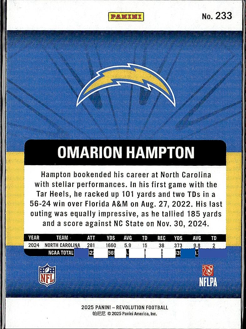 2025 Panini Revolution #233 Omarion Hampton