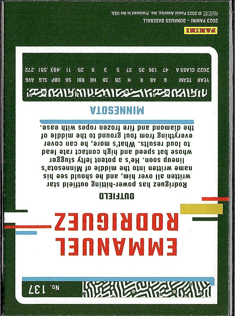 2023 Donruss #137 Emmanuel Rodriguez Holo Blue
