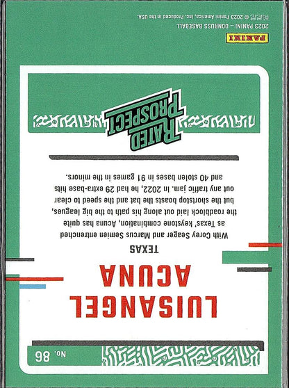 2023 Donruss #86 Luisangel Acuna Holo Blue