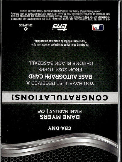 2024 Topps Chrome Black #CBA-DMY Dane Myers Chrome Black Autographs