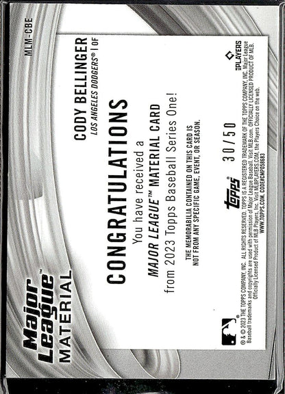 2023 Topps  Cody Bellinger Major League Material Gold #/50