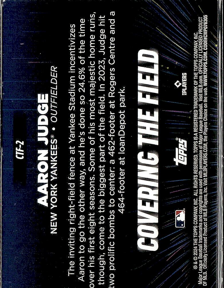 2024 Topps #CTF-2 Aaron Judge Covering the Field