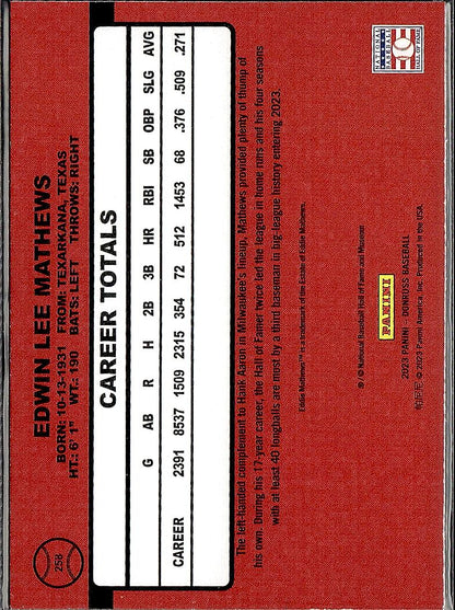 2023 Donruss #258 Eddie Mathews Holo Blue