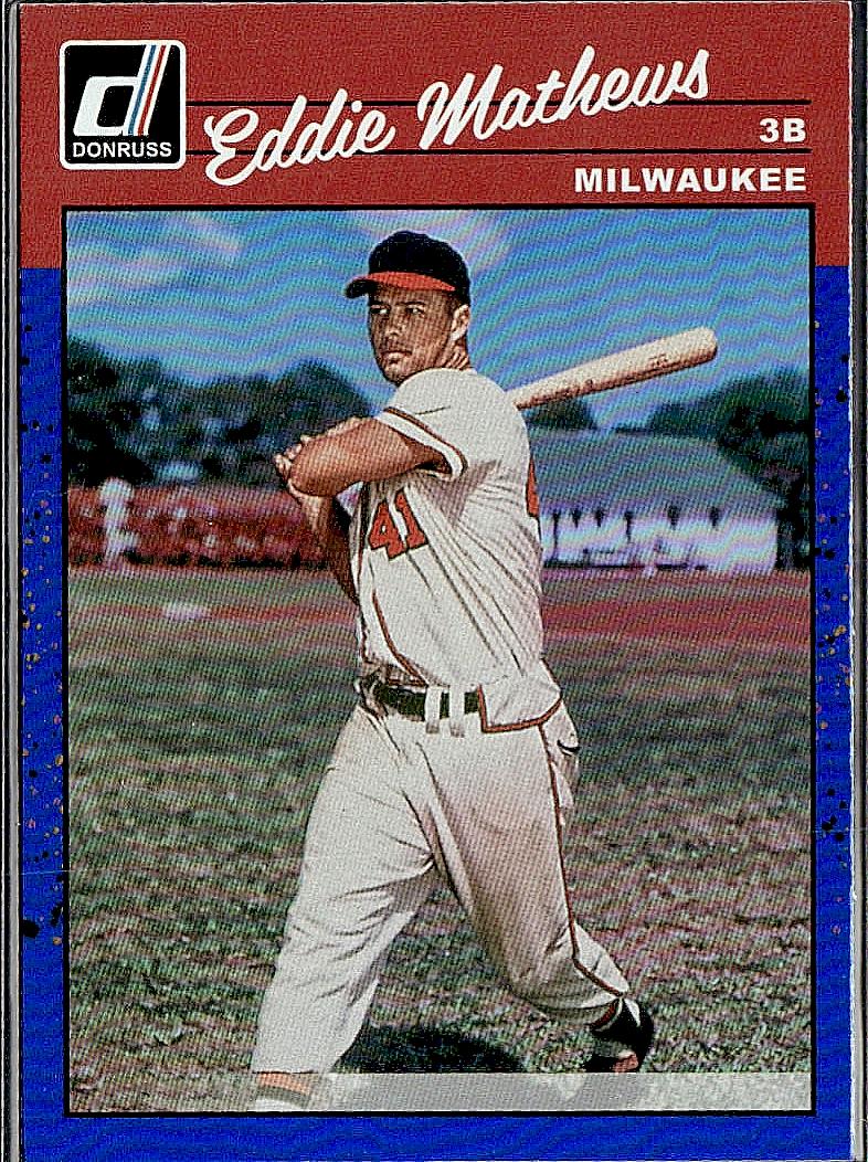 2023 Donruss #258 Eddie Mathews Holo Blue