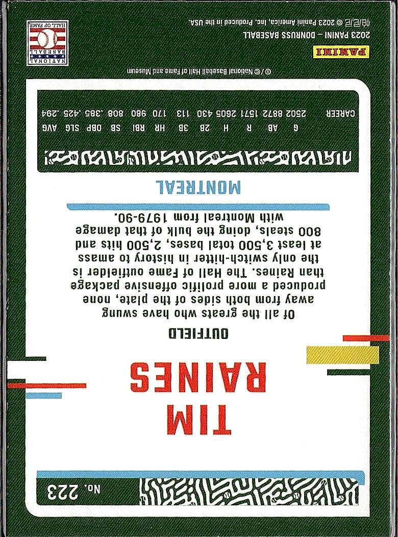 2023 Donruss #223 Tim Raines Holo Blue