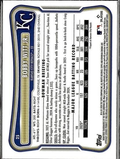 2026 Bowman #25 Bobby Witt Jr. Chrome Mojo Refractors