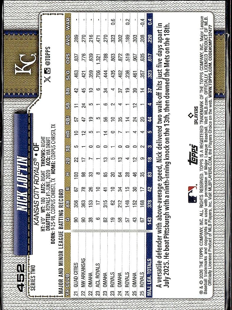 2026 Topps #452 Nick Loftin