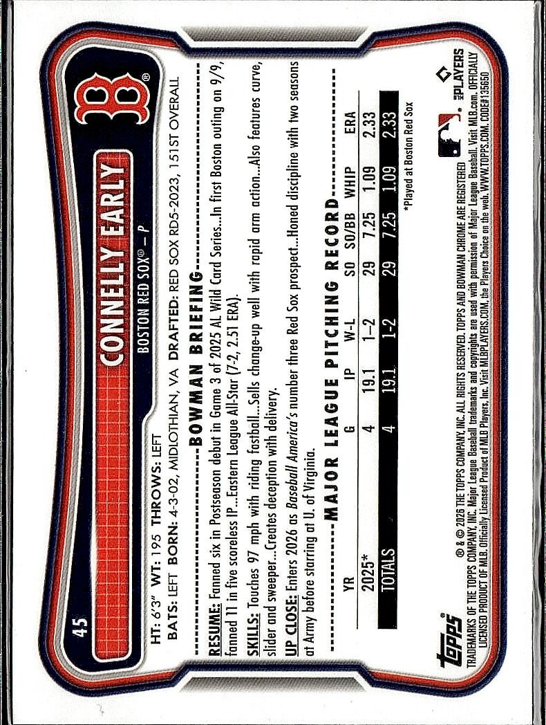 2026 Bowman #45 Connelly Early Rookie Red RC Logo