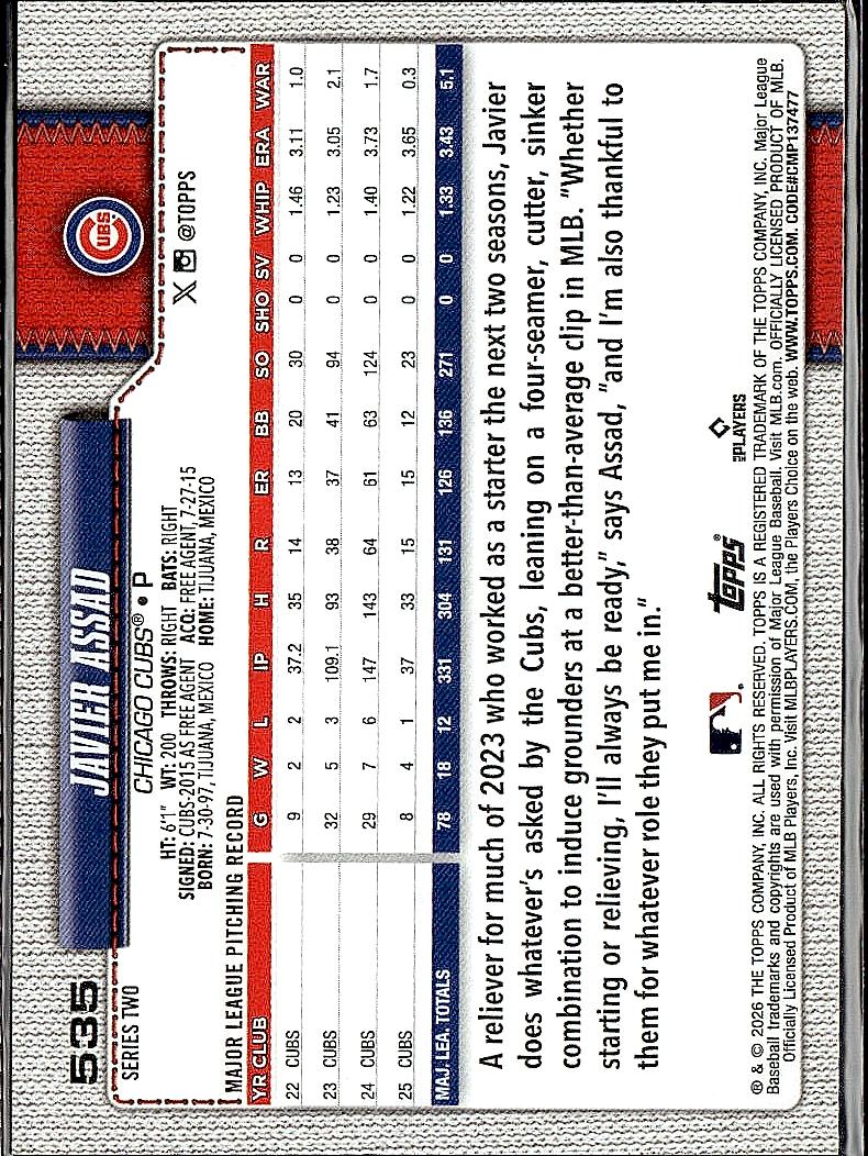 2026 Topps #535 Javier Assad