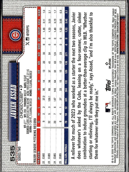 2026 Topps #535 Javier Assad