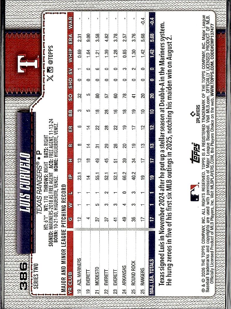 2026 Topps #386 Luis Curvelo