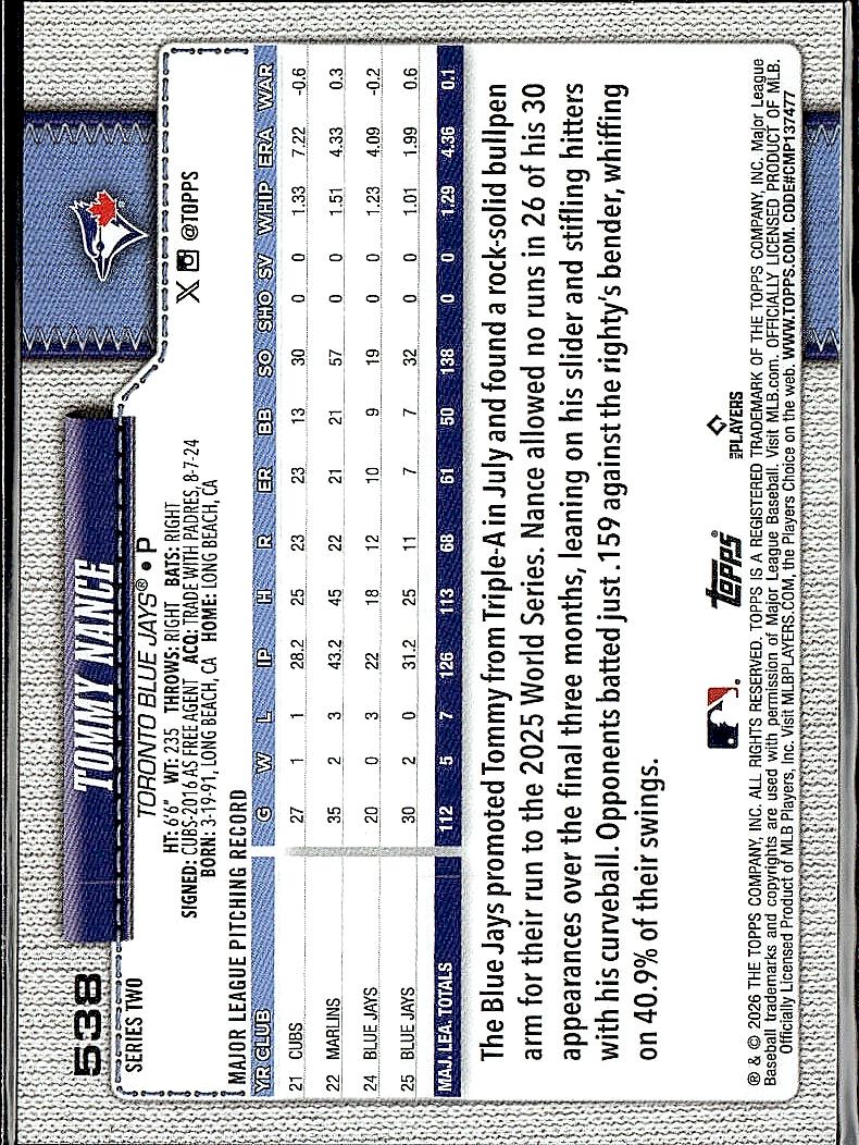 2026 Topps #538 Tommy Nance