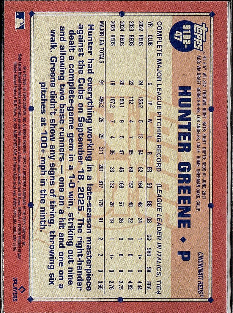 2026 Topps  Hunter Greene 1991 Topps Baseball 35th Anniversary