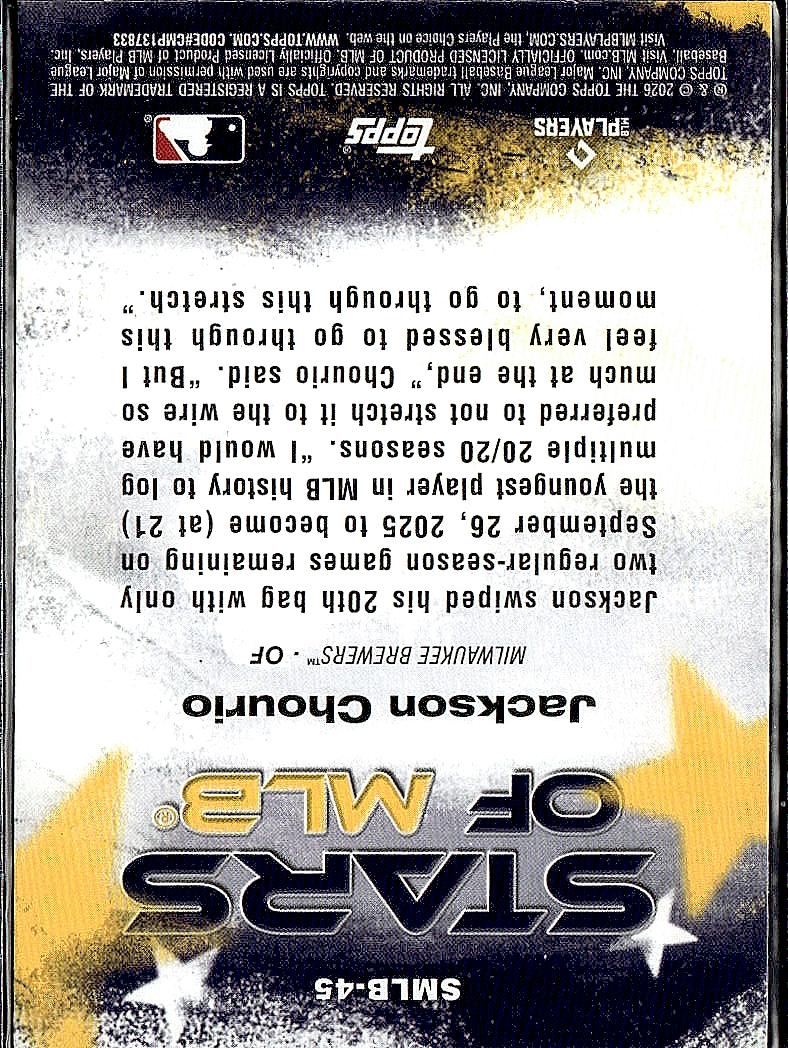 2026 Topps #SMLB-45 Jackson Chourio Stars of MLB