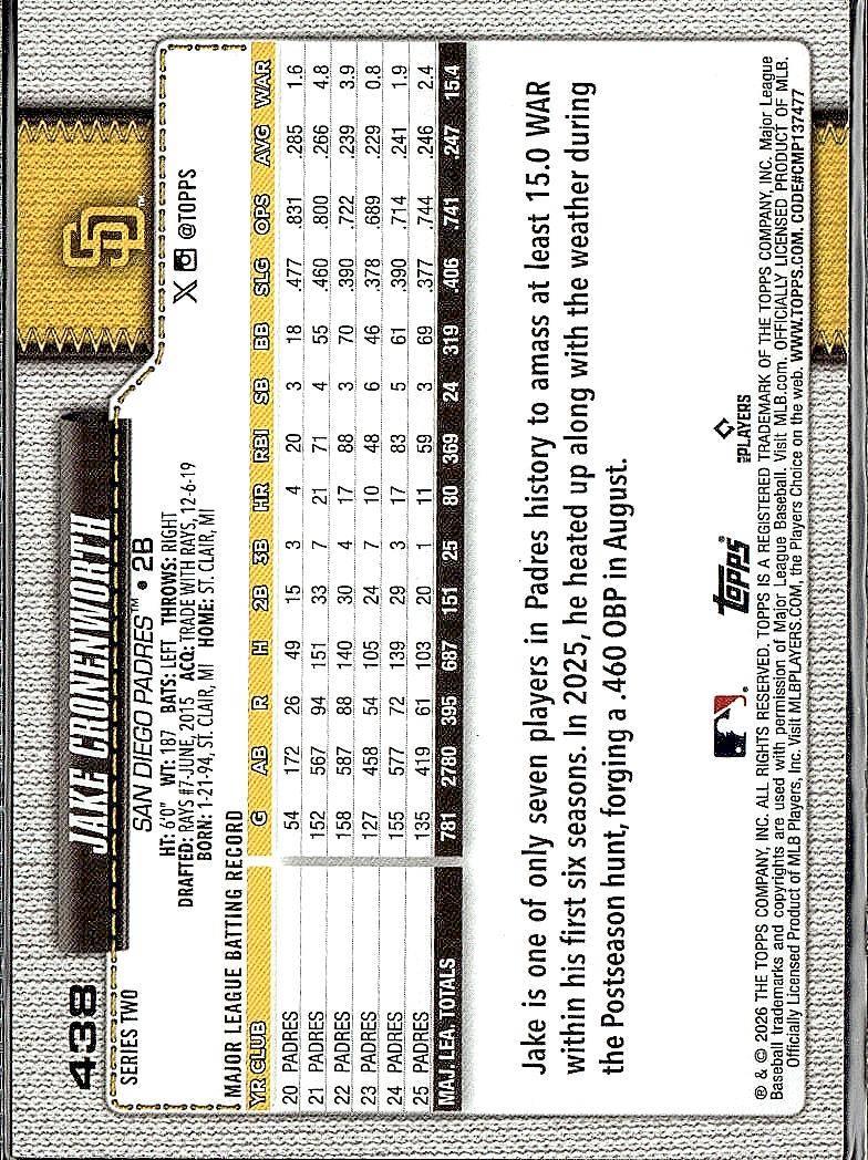 2026 Topps #438 Jake Cronenworth