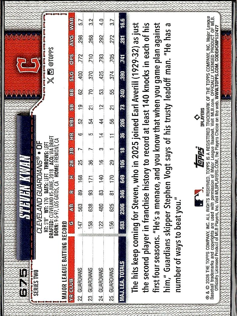 2026 Topps #675 Steven Kwan
