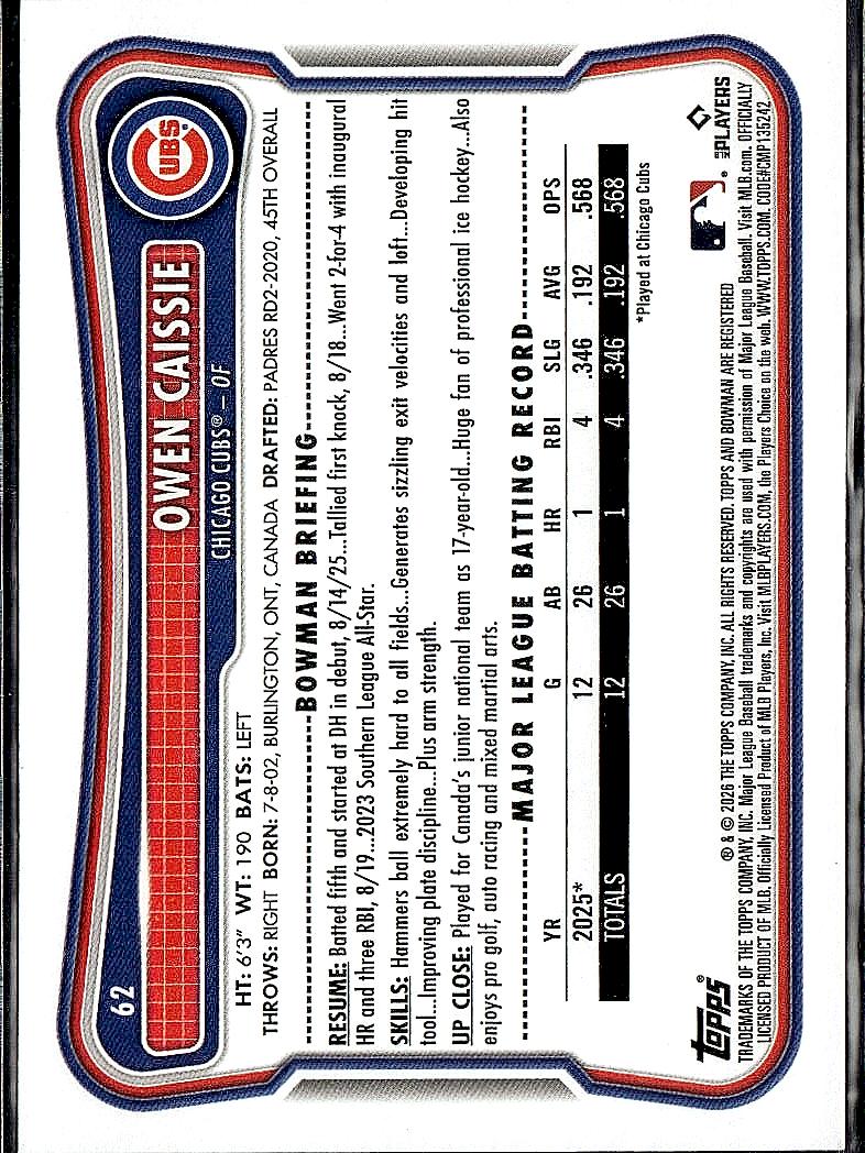 2026 Bowman #62 Owen Caissie