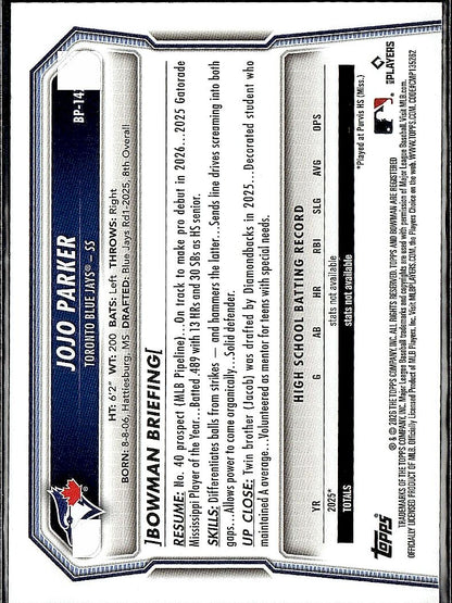 2026 Bowman #BP-147 JoJo Parker Prospects