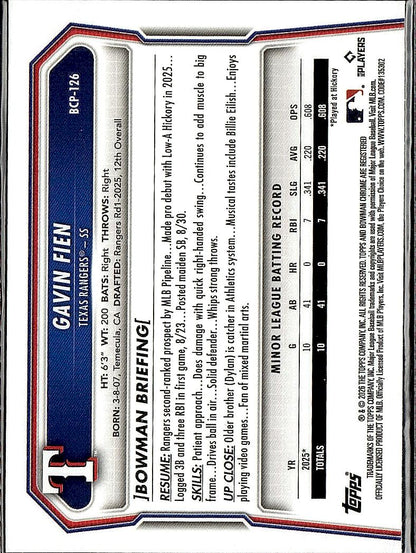 2026 Bowman #BCP-126 Gavin Fien Chrome Prospects