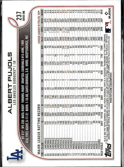 2022 Topps (Series One) 5x7 #237 Albert Pujols #/49