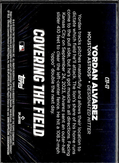 2024 Topps #CTF-17 Yordan Alvarez Covering the Field Black #/299
