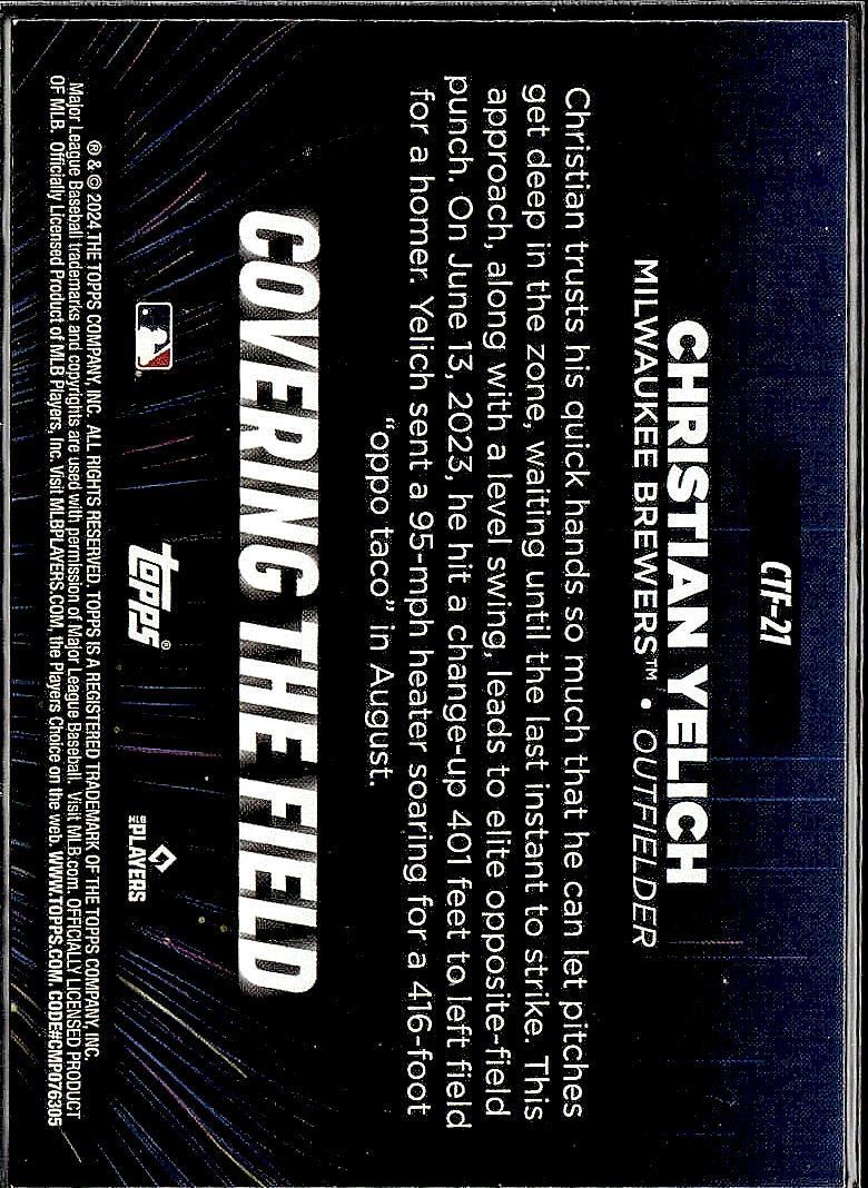 2024 Topps #CTF-21 Christian Yelich Covering the Field