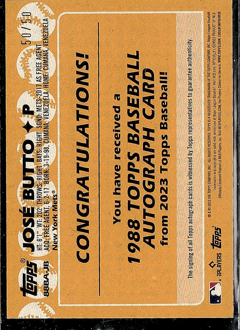 2023 Topps Update #88BA-JB José Butto 88 Topps Throwback Autographs Gold #/50