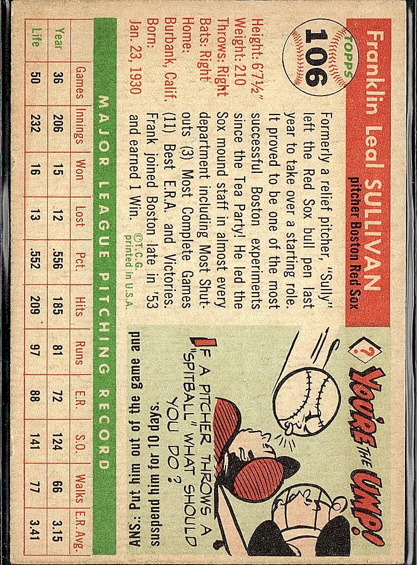 1955 Topps #106 Frank Sullivan