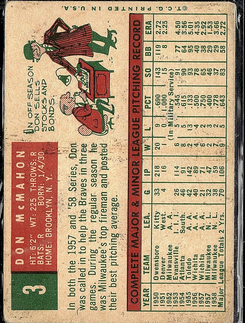 1959 Topps #3 Don McMahon