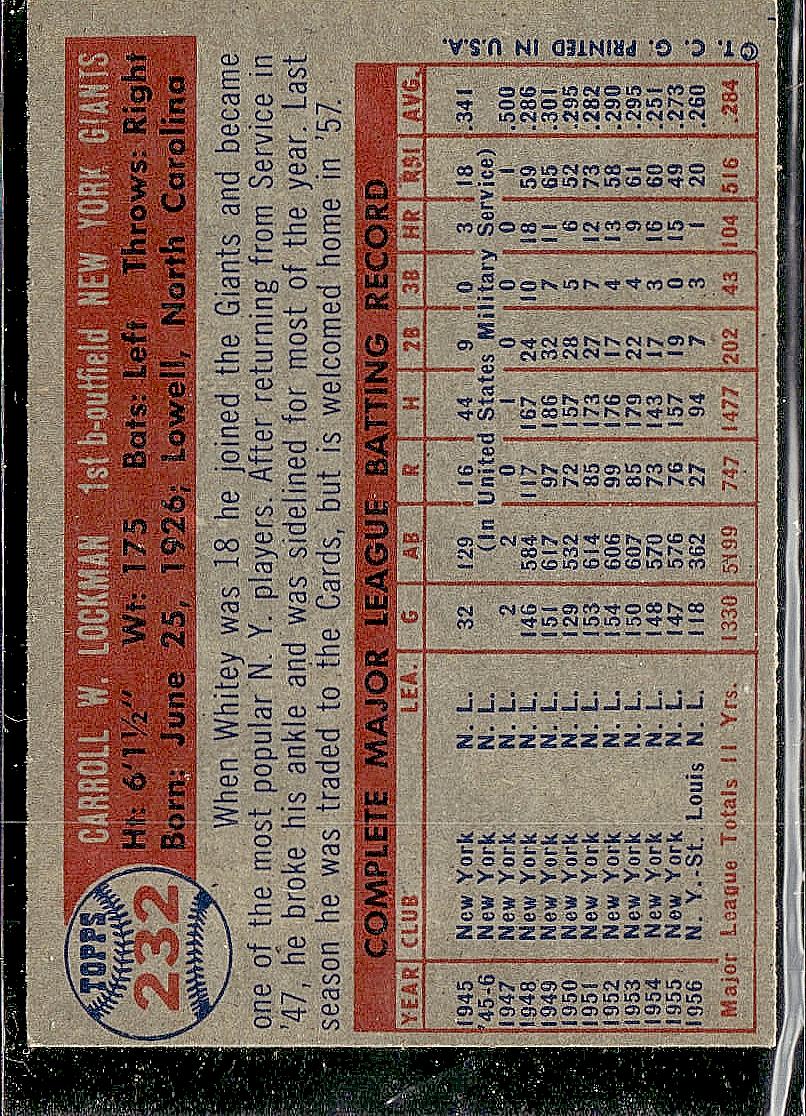 1957 Topps #232 Whitey Lockman
