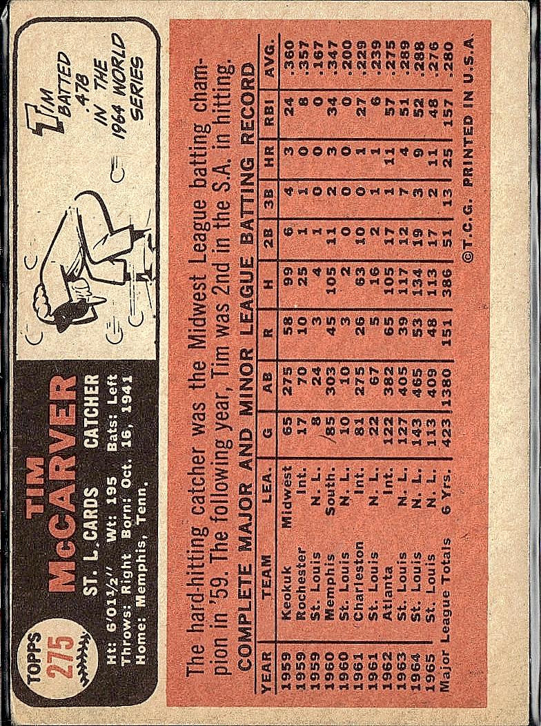 1966 Topps #275 Tim McCarver