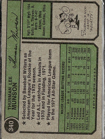 1974 Topps #340 Thurman Munson