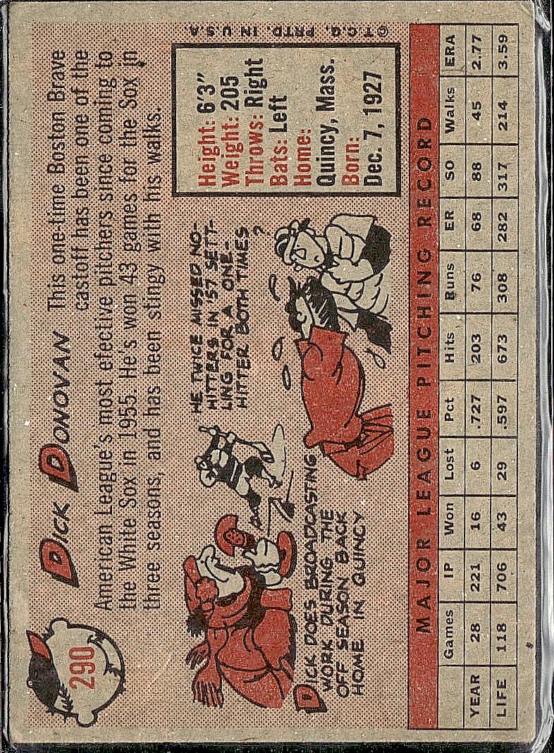 1958 Topps #290 Dick Donovan